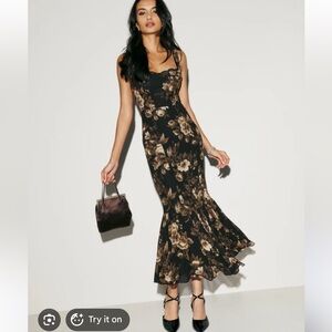 Reformation Black and Brown Floral Dress size 6
